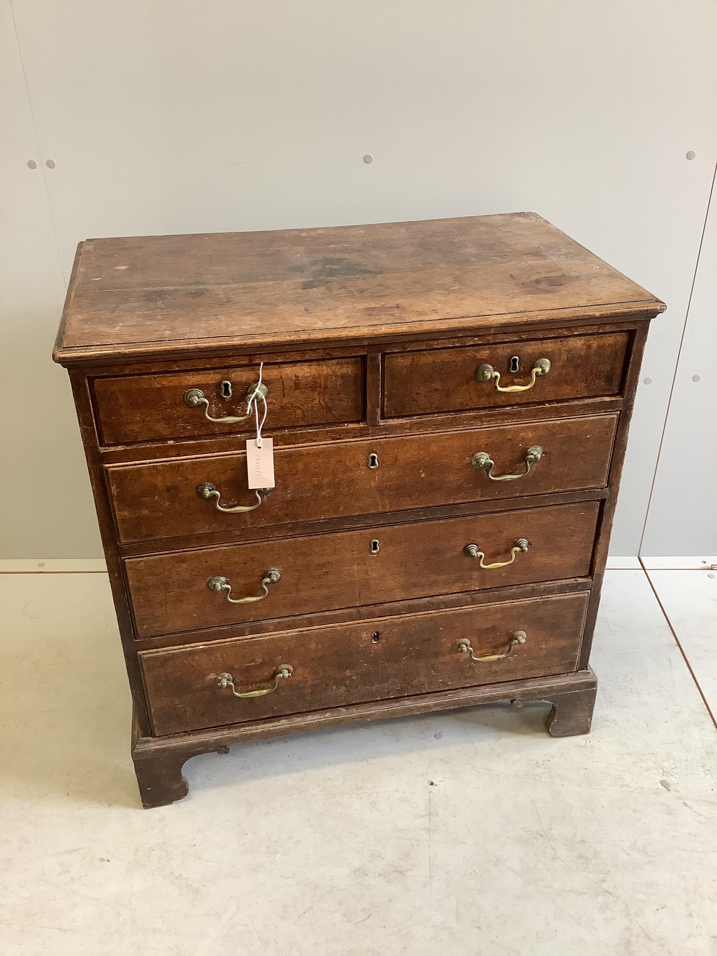 A George III oak five drawer chest, width 79cm, depth 47cm, height 82cm